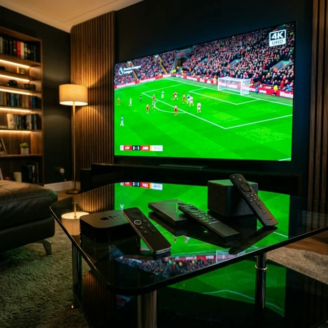 Sleek Smart TV interface displaying top trending FireStick streaming apps for 2026